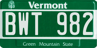 VT license plate BWT982