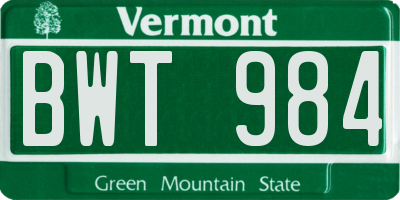 VT license plate BWT984
