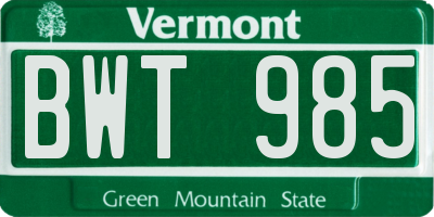 VT license plate BWT985
