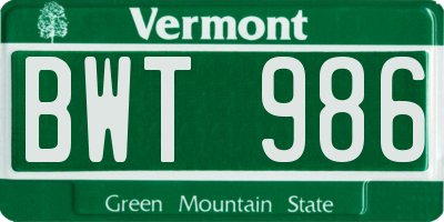 VT license plate BWT986