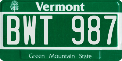 VT license plate BWT987