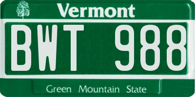 VT license plate BWT988