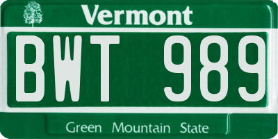 VT license plate BWT989