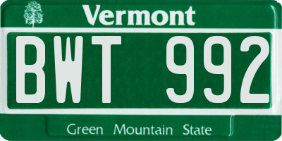 VT license plate BWT992