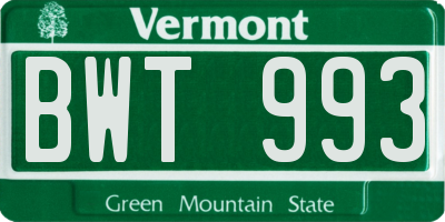 VT license plate BWT993