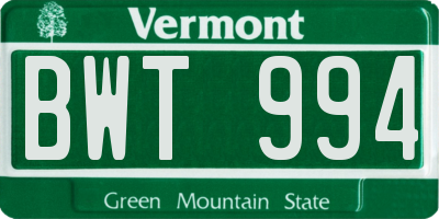 VT license plate BWT994