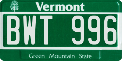 VT license plate BWT996