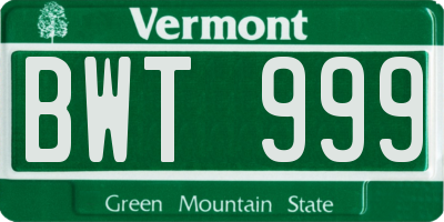 VT license plate BWT999