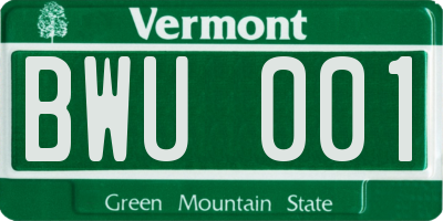 VT license plate BWU001