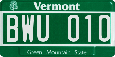 VT license plate BWU010
