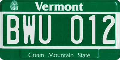VT license plate BWU012