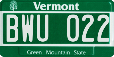 VT license plate BWU022