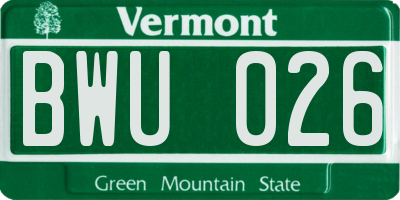 VT license plate BWU026