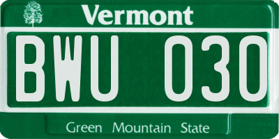 VT license plate BWU030