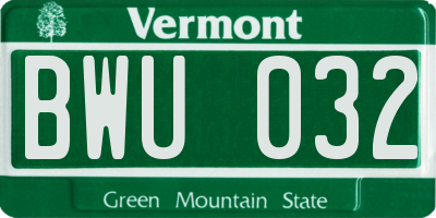 VT license plate BWU032