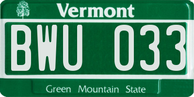VT license plate BWU033