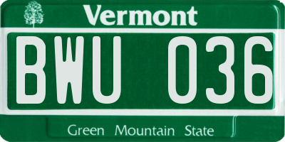 VT license plate BWU036