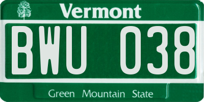 VT license plate BWU038