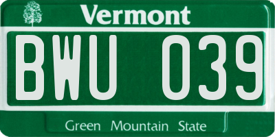 VT license plate BWU039