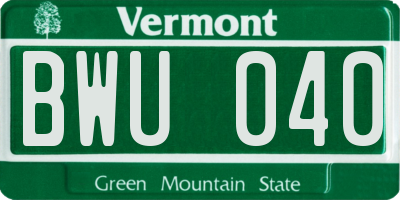 VT license plate BWU040