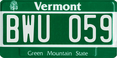 VT license plate BWU059