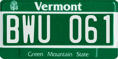 VT license plate BWU061