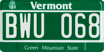 VT license plate BWU068