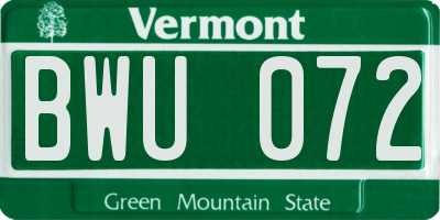 VT license plate BWU072