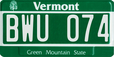 VT license plate BWU074
