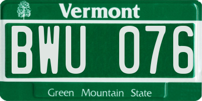 VT license plate BWU076