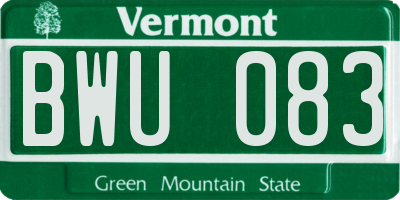 VT license plate BWU083