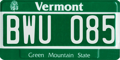 VT license plate BWU085