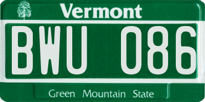 VT license plate BWU086