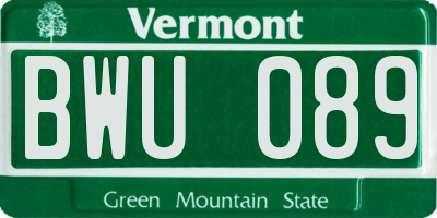 VT license plate BWU089