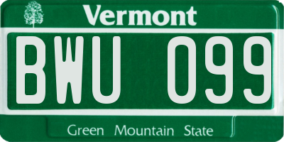 VT license plate BWU099