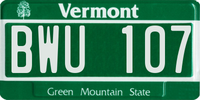 VT license plate BWU107