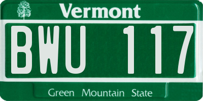 VT license plate BWU117