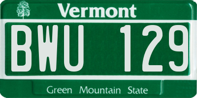 VT license plate BWU129