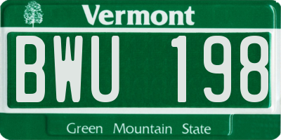VT license plate BWU198