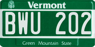 VT license plate BWU202