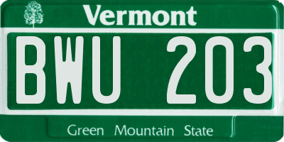 VT license plate BWU203