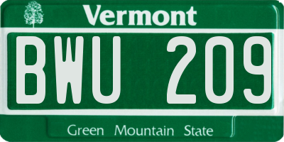 VT license plate BWU209