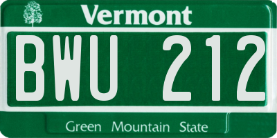 VT license plate BWU212