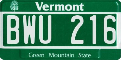 VT license plate BWU216