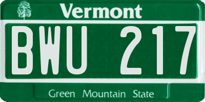 VT license plate BWU217