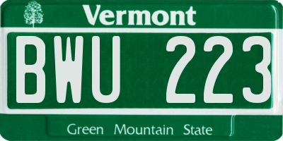 VT license plate BWU223