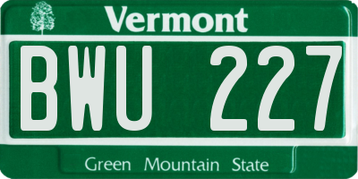 VT license plate BWU227