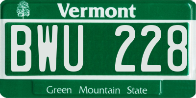 VT license plate BWU228