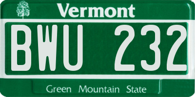 VT license plate BWU232