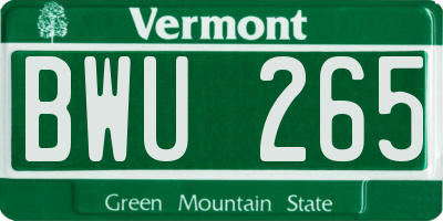 VT license plate BWU265